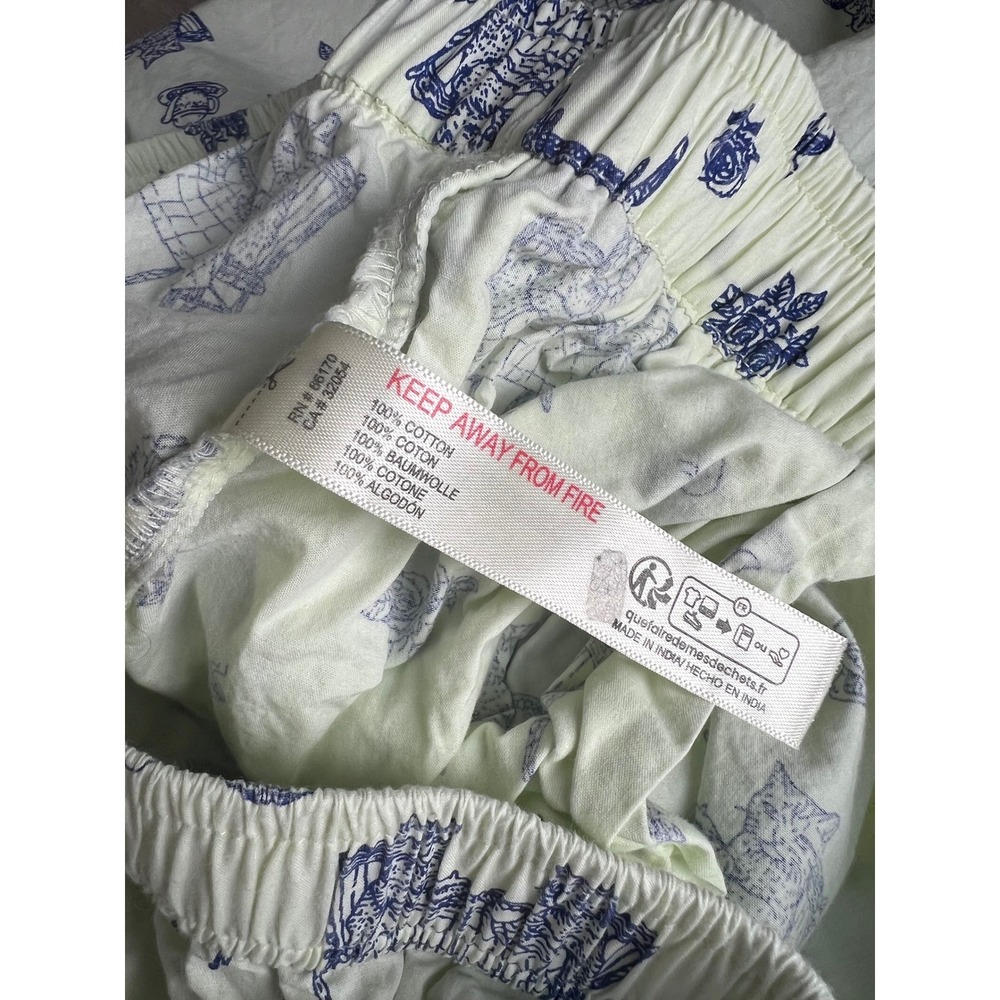 Anthropologie Cat Tea Party Pajama Pants Green Blue Toile Cotton Wide Leg Small - Picture 6 of 6